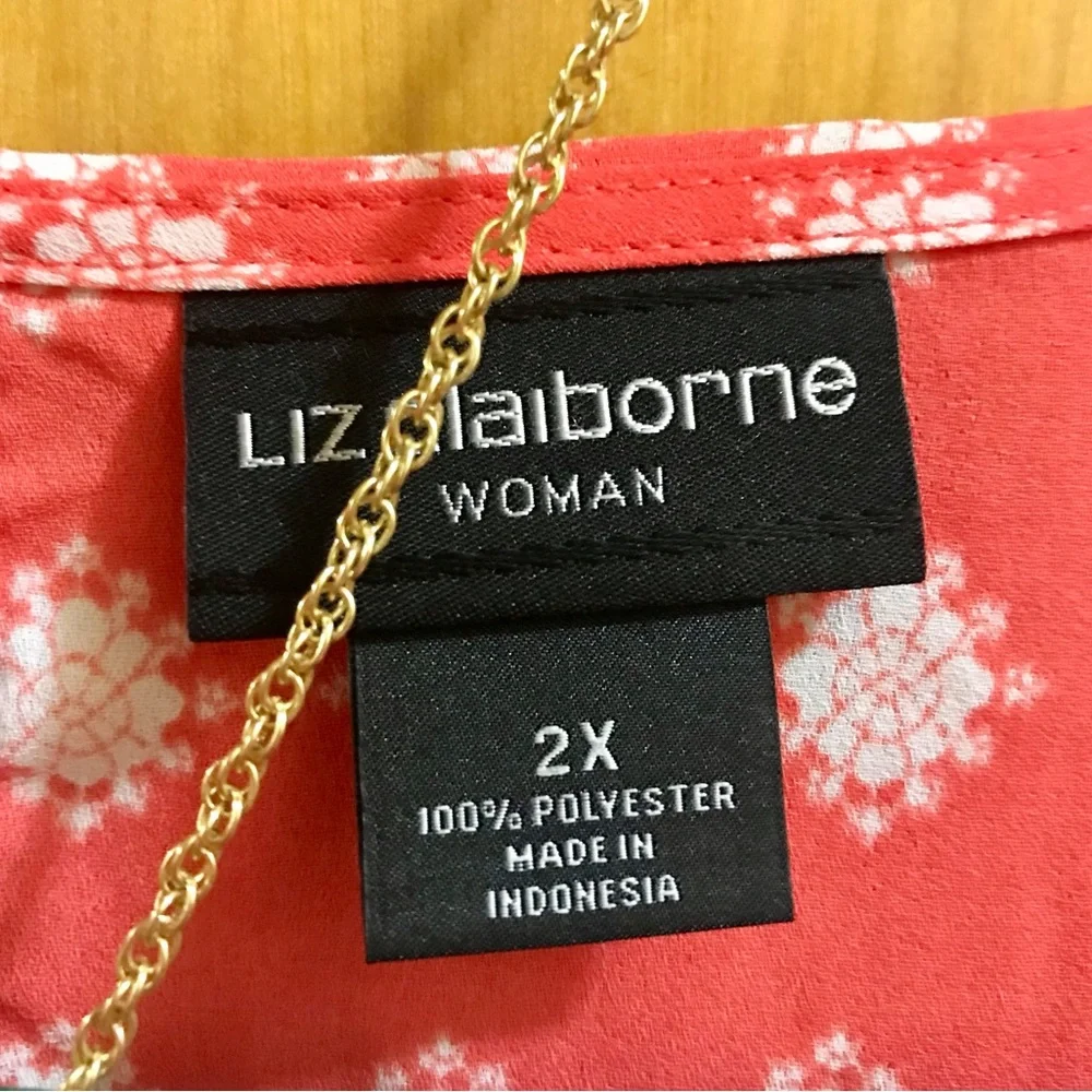 Liz Claiborne 2X Orange/White Blouse - Picture 3 of 7